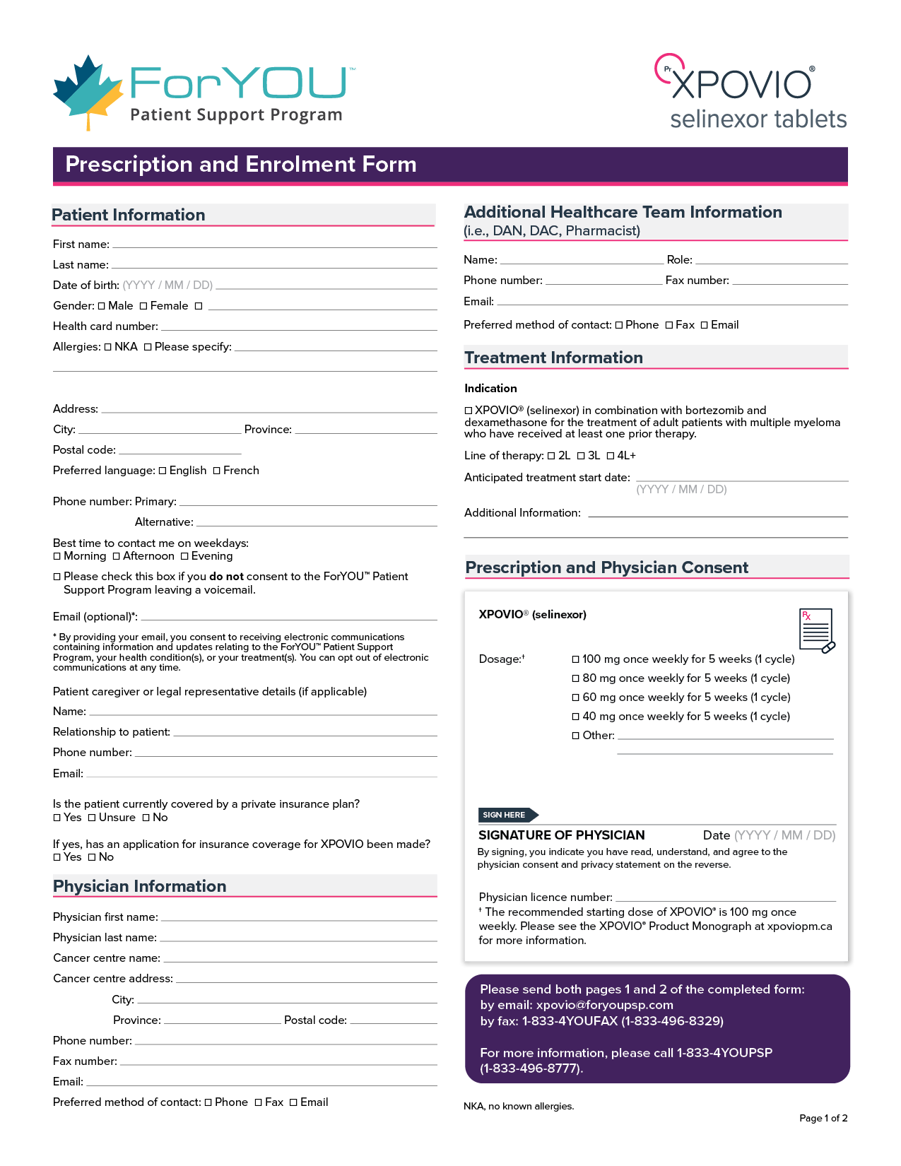 Prescription and Enrolment Form
